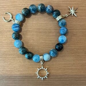 Natural Blue Kyanite & Sodalite Celestial Charms Beaded Bracelet-Pre-owned